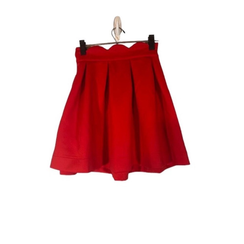 Blue Rain Red Pleated Back Zipper Scalloped Trim Flare Mini Skirt Women Sz S